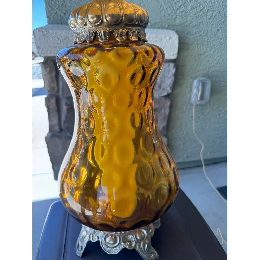 vintage amber glass table lamp prominent 
